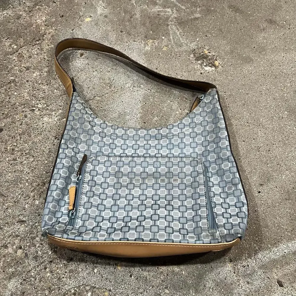 Nine West Blue Geometric Print Canvas Shoulder Bag